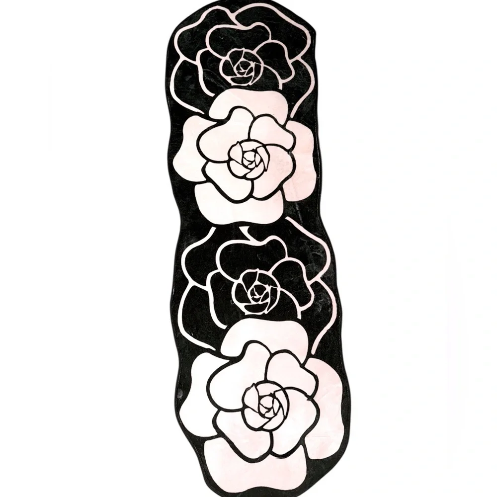 Elevate Your Space with Timeless Elegance: Black Cream Camellia flower rugs